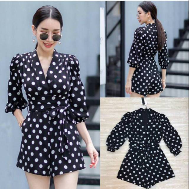 Bộ áo liền quần kimono / áo liền quần ngắn họa tiết chấm bi