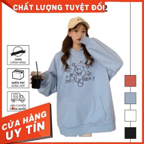 Áo hoodie unisex nam nữ in hình Gấu Cute chất nỉ dày, áo form rộng tay dài dáng rộng - K104