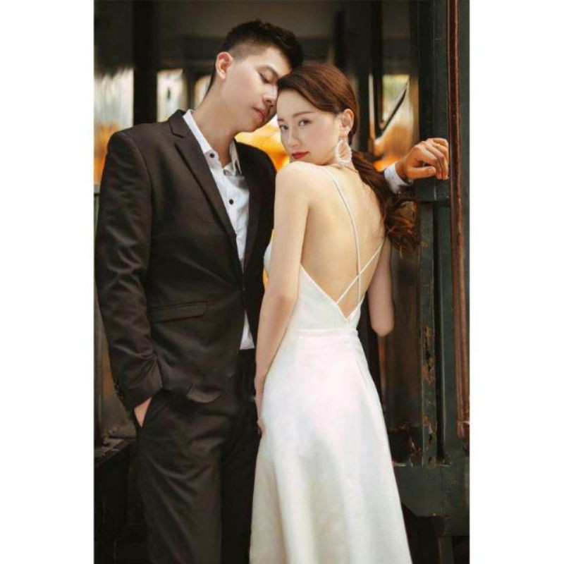 Váy dự tiệc thiết kế dạ hội cô dâu, hai dây hở lưng tôn dáng sang trọng