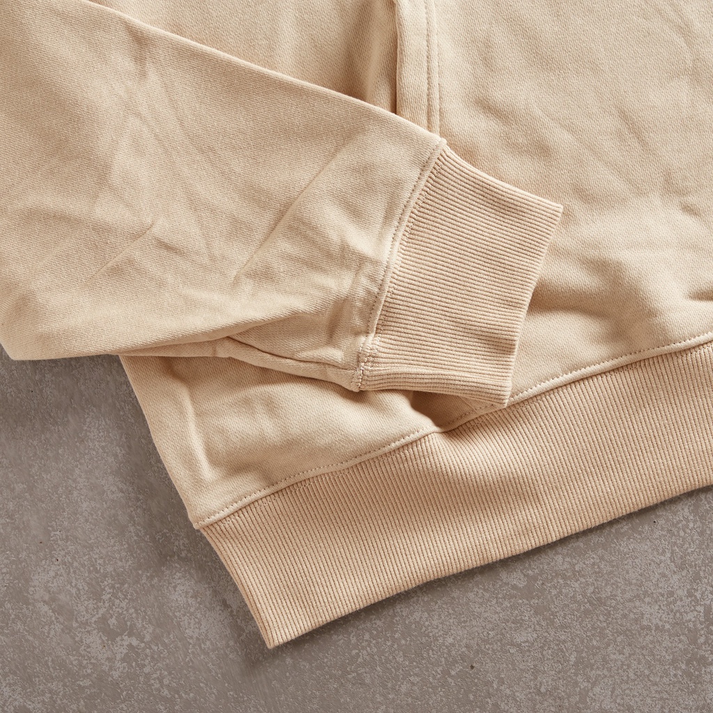 Áo Hoodie Tay Dài Gori | New Màu Beige Form Rộng Họa Tiết May Nổi