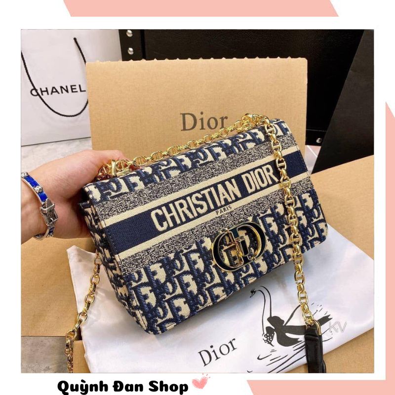 Túi xách nữ đeo chéo Dior CD thổ cẩm dây da quai xích cao cấp