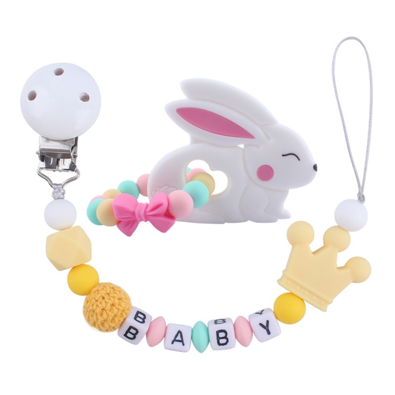 Đồ Chơi Ngậm Nướu Hình Thỏ Bằng Silicone Phối Chuỗi Hạt Xinh Xắn Dành Cho Bé