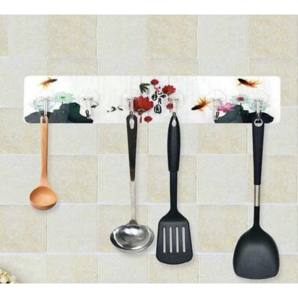 Thanh Treo Đồ Dán Tường 6 Móc 3D Liền Mạch Siêu Chắc Trong Suốt Siêu Dính -Siêu Chịu Lực-Rất Tiện Ích
