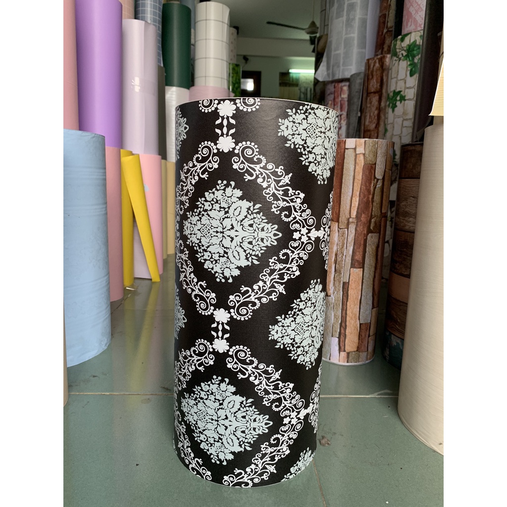 1 mét decal giấy dán tường châu âu bông đen viền trắng khổ 45cm keo sẵn