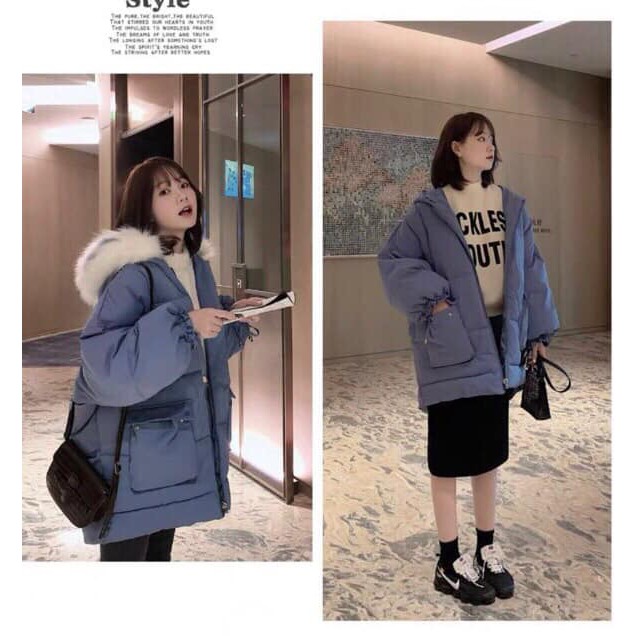 Áo phao túi hộp dáng rộng nữ - Khoác mũ lông oversize kiểu dáng hàn quốc SIÊU HOT | BigBuy360 - bigbuy360.vn