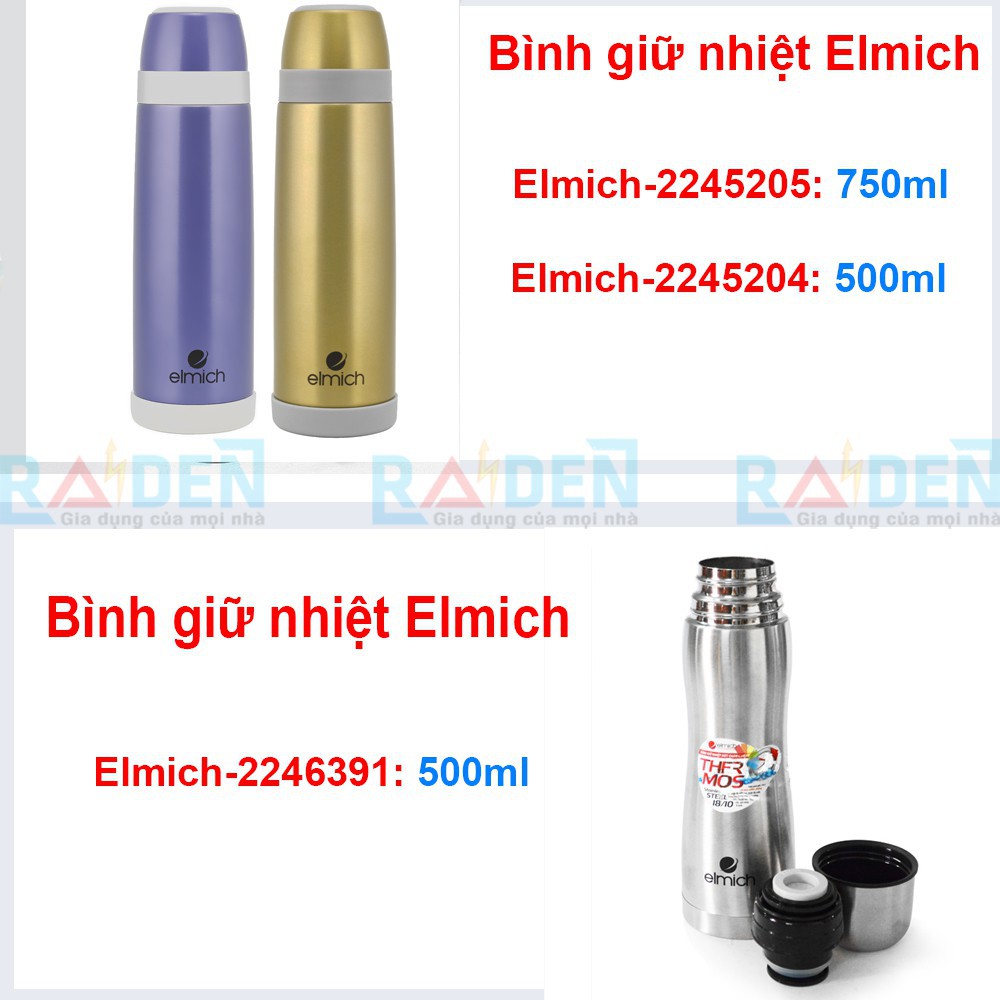 Bình giữ nhiệt  Elmich inox 304 thiết kế 3 lớp dung tích 500ml, 750ml, 800ml, 1000ml, 1200ml sản xuất tại cộng hòa séc