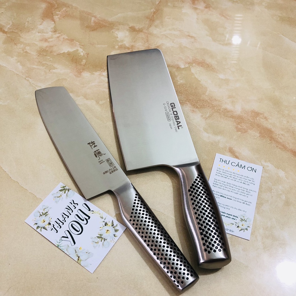 Combo 2 Dao Bếp Nhật Bản Global Cao Cấp Chuyên Dụng Chặt Thái Thiết Kế Nguyên Khối Chất Liệu Thép Không Gỉ Cromova 18