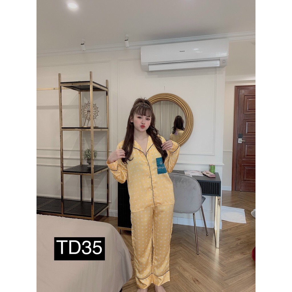 Đồ Bộ Pizama Ngủ Pijama Nữ Lụa Satin Cao Cấp Phối Tay Dài Quần Dài Độc Đáo Cực Sang (Kèm Hình Thật)