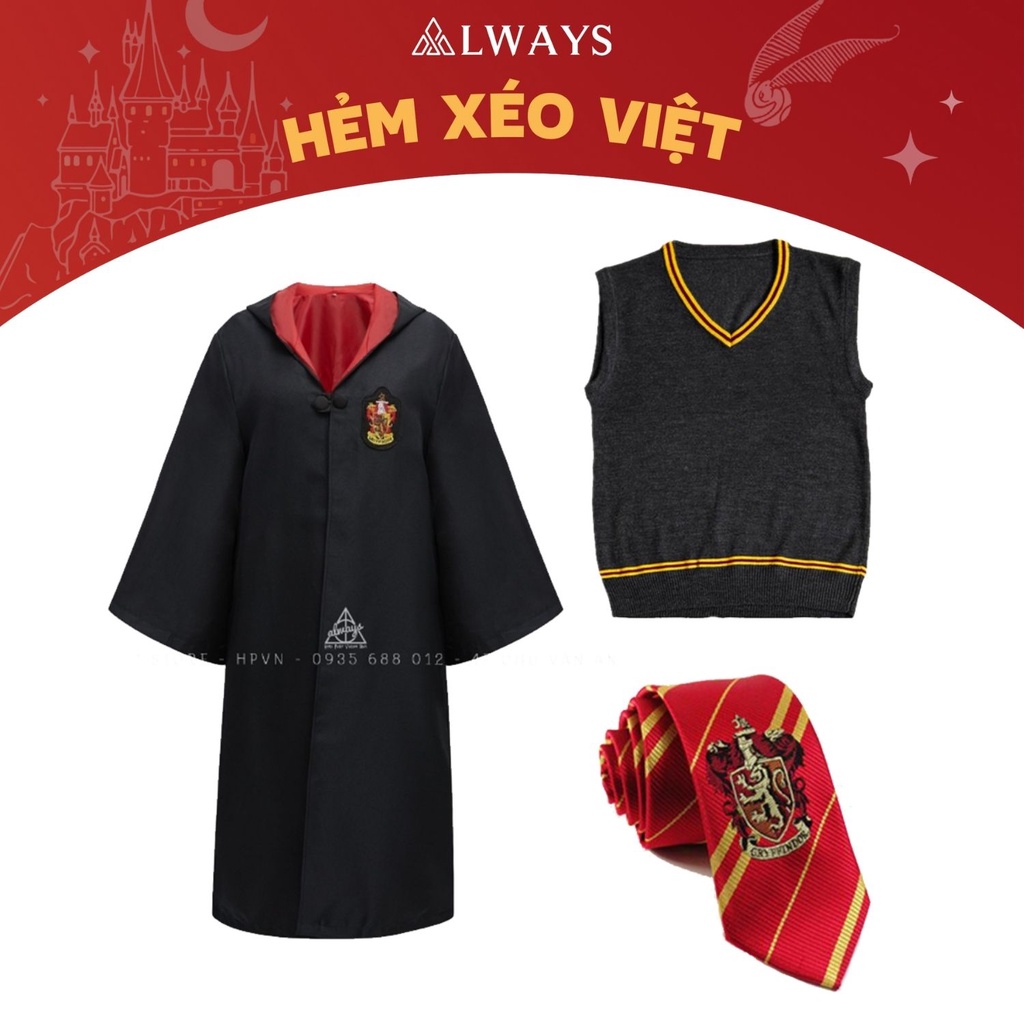 Áo choàng Harry Potter kèm cavat và ghile Nam/nữ - Trang phục Phù thuỷ hoá trang Harry Potter - Chuẩn hàng ALWAYS Store