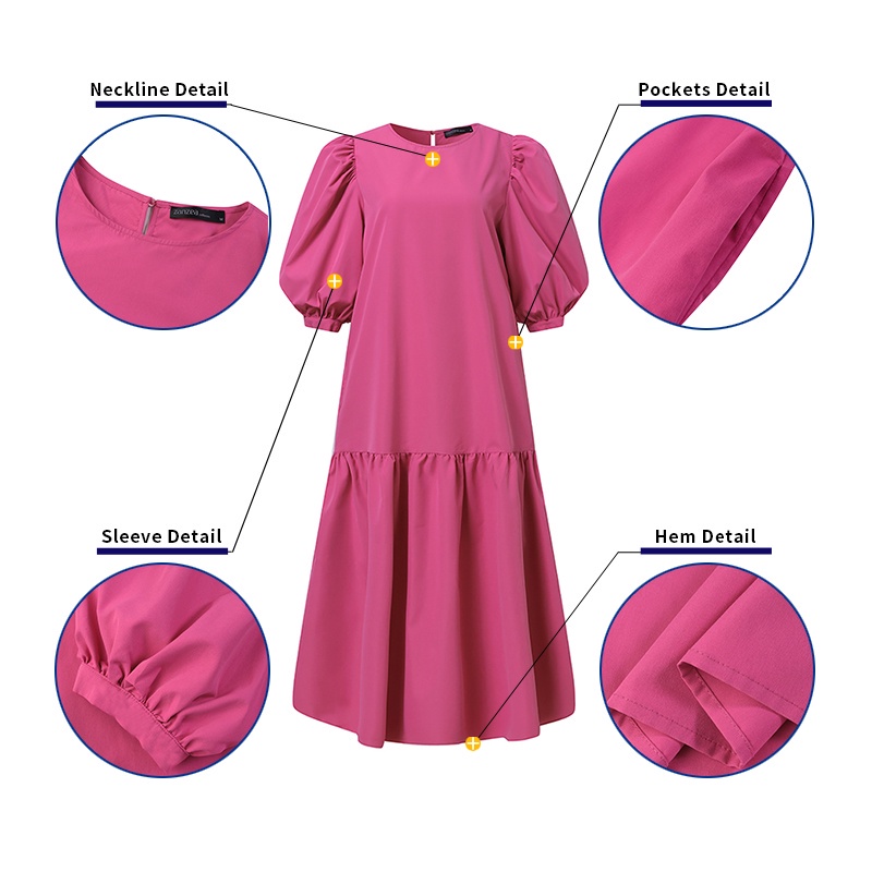 Đầm maxi ZANZEA cổ tròn tay 3/4 dáng rộng màu trơn phong cách hoài cổ thời trang cho nữ