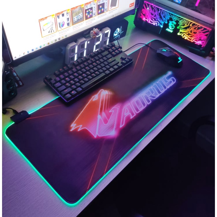 Mouse Pad, bàn di chuột, lót di chuột tích hợp Led RGB Aorus sáng viền, kích thước 80cm x 30cm dày 4mm