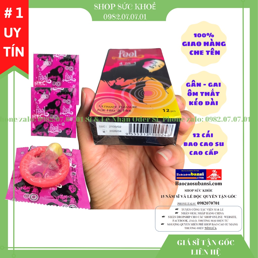 Combo 2 Bao cao su Feel 4in1 Hộp 12 Cái - Bao Cao Su Mỏng, Gân, Gai, Chống Xuất Tinh Sớm - Shop Có Buôn Bán Sỉ