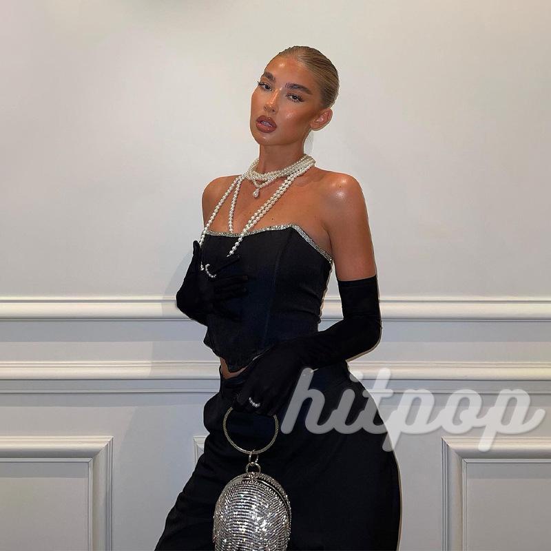 Áo thun lửng tay dài đính đá thời trang dành cho nữ
