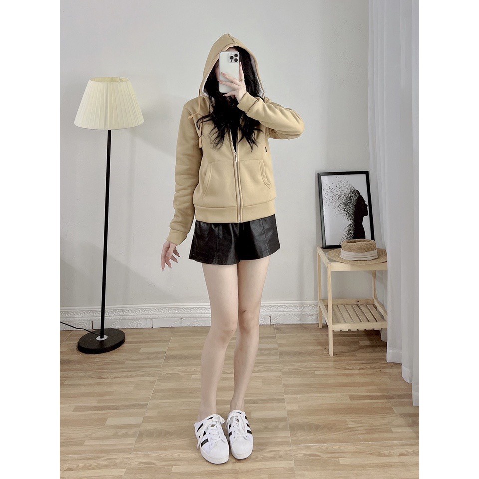 Áo khoác nỉ nữ lót lông, Áo hoodie kéo khóa nữ ấm áp trẻ trung Mamen Shop | BigBuy360 - bigbuy360.vn