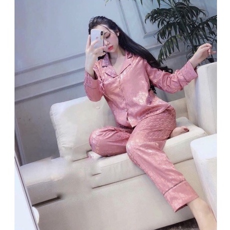 Bộ đồ mặc nhà - Bộ pyjama lụa gấm - Bộ đồ áo dài quần dài