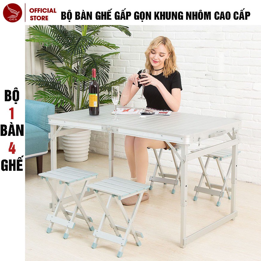 [CHÍNH HÃNG] Bộ bàn ghế gấp gọn khung nhôm cao cấp- Bộ 1 bàn 4 ghế - Dã ngoại picnic siêu tiện dụng - MS008