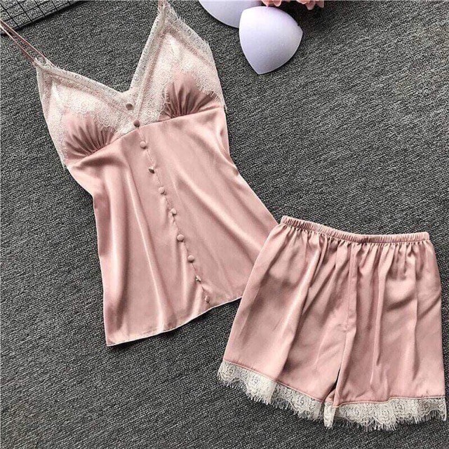 Bộ ngủ lụa cúc viền ren - Hàng loại 1 | BigBuy360 - bigbuy360.vn