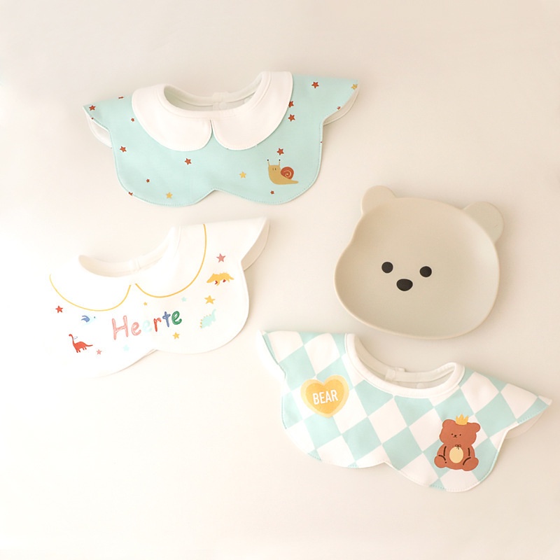 Bộ 3 Yếm Ăn Cotton Chống Thấm Nước Thêu Họa Tiết Xinh Xắn Tiện Dụng Cho Bé Sơ Sinh 2359