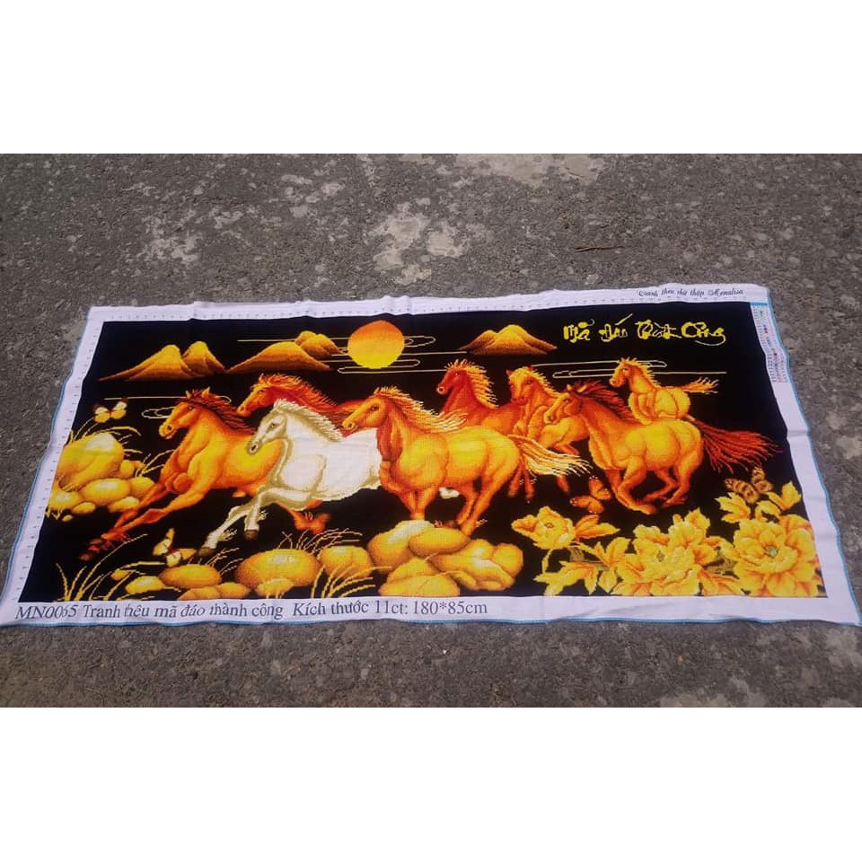 Tranh đính đá + tranh thêu ngựa mã đáo thành công nền đen