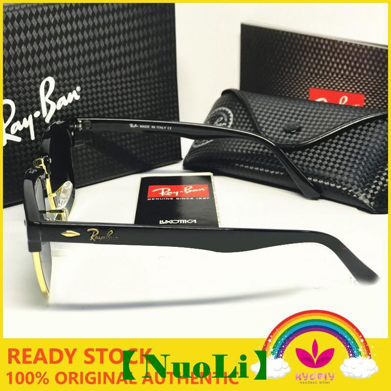 Kính Mát Rayban Chính Hãng 100% Rbrb3016 Clubmaster Màu Xám / Đen Thời Trang Cho Nữ