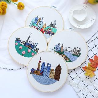 DIY hand-embroidered material package, urban landscape series, architectural scene description, semi-finished sewing kit