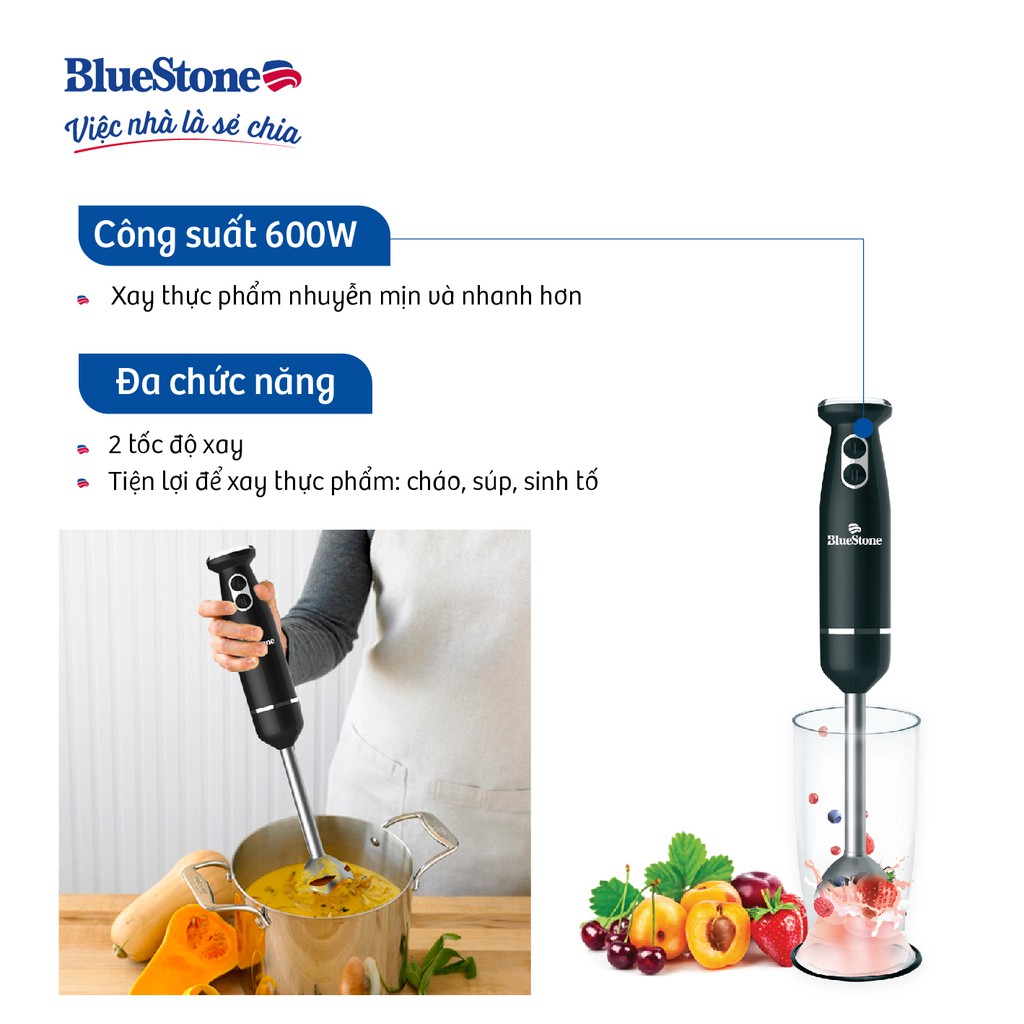 [Mã ELBLUEWL5 giảm 10% đơn 500K] Máy xay sinh tố cầm tay BlueStone BLB-5216 - Bảo hành 24 tháng - Hàng Chính Hãng