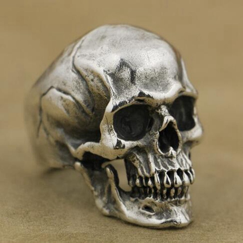 Pria Paduan Tinggi Detail Cincin Tengkorak Pria Ksatria Punk Cincin Perhiasan