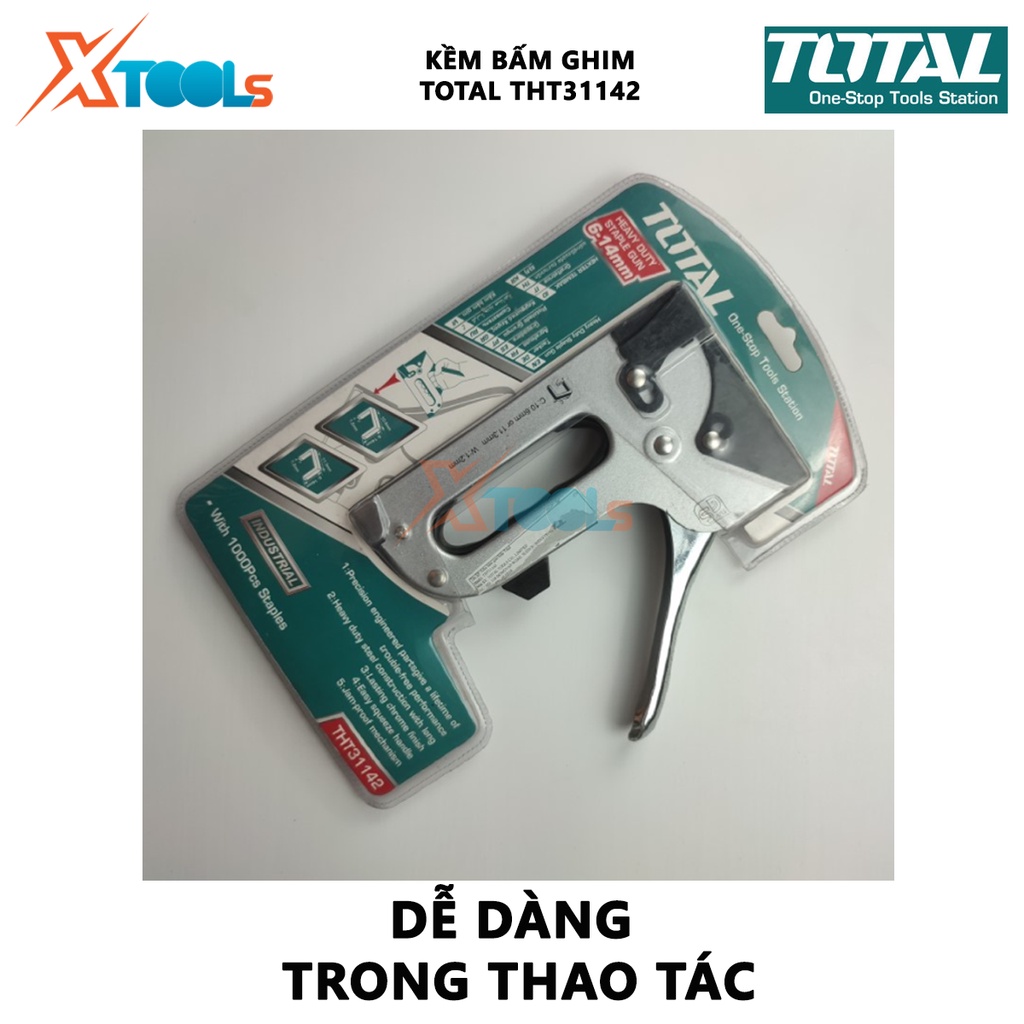 Kềm bấm ghim TOTAL THT31142 Kìm bấm ghim 6 - 14mm thép cao cấp, chống oxi hóa bấm nhẹ, kim ghim nhạy, chắc chắn [XTOO