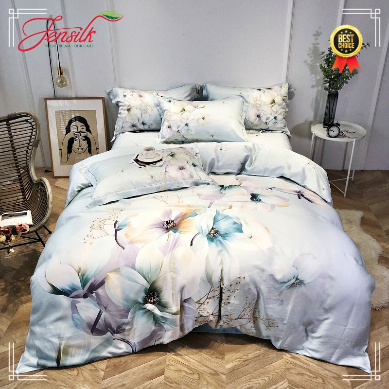 Bộ chăn ga gối 100%Tencel lụa mịn màng cho mùa hè 2021, Bộ 4 món tiêu chuẩn DESIGN 809-888