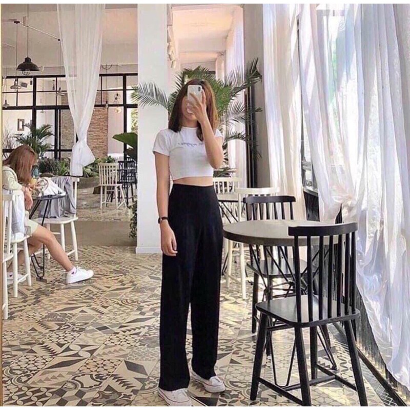 Quần ống rộng tuyết mưa cạp cao khoá sườn Đủ size
