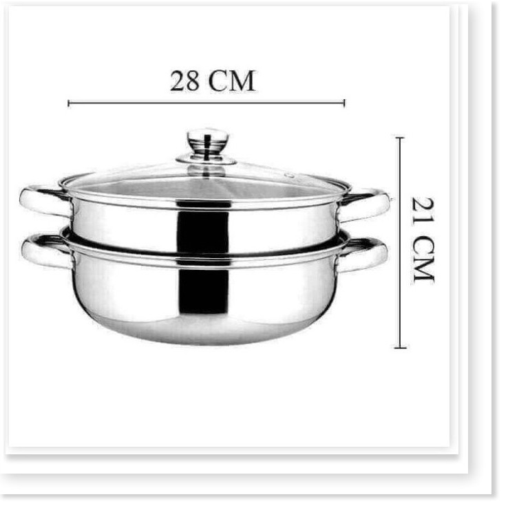 Nồi hấp inox 2 tầng size 28 cm BẰNG INOX KO PHẢI BẰNG SẮT NHEN