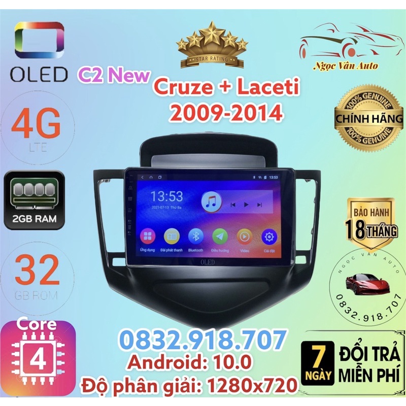 Màn Hình Android OLED C2 Theo Xe CRUZE + Laceti Nhập 2009 - 2014, kèm dưỡng và canbus + jack nguồn zin