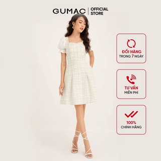 Đầm ôm body nữ GUMAC, cổ vuông vải sọc caro sang chảnh đủ size DB137