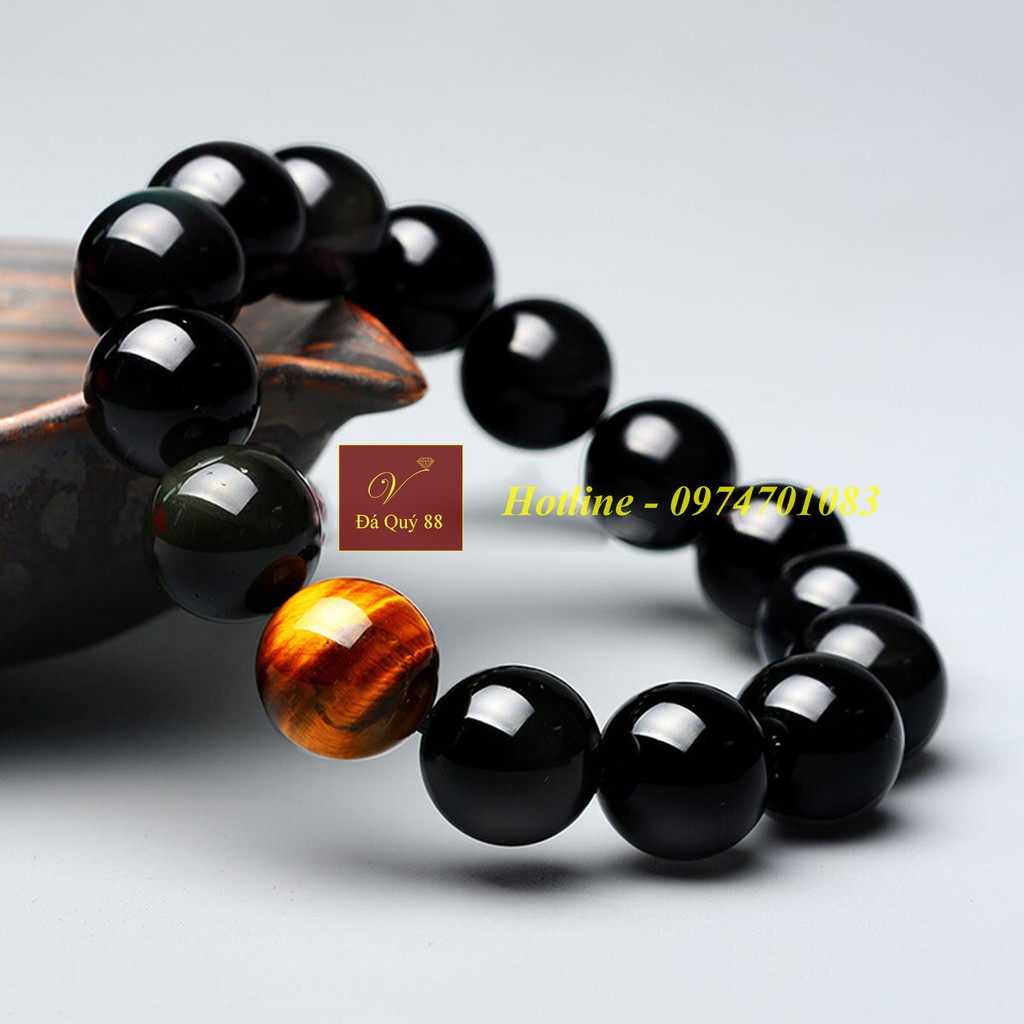 Vòng tay phong thủy đá onyx pakistan tự nhiên mix hạt đá mắt hổ vàng 10mm