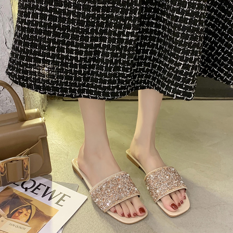 Dép lê quai ngang đính đá/ ngọc trai giả xinh xắn cho nữ