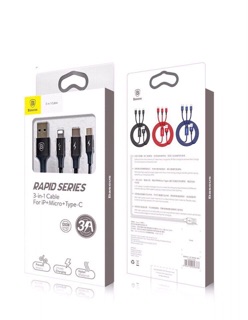 Cáp Baseus 3 cổng Micro Usb, Lightning, Type C chính hãng (bh 1 năm)