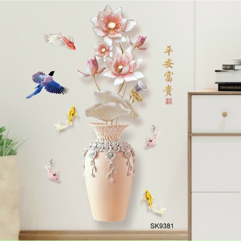 Tranh dán tường sẵn keo Bình Hoa 3D