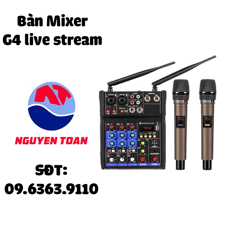 Bàn Mixer G4 live stream được hỗ trợ màn hình LED có bluetooth kiêm 2 mic không dây