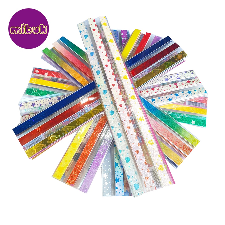 Giấy gấp sao set 10 cuộn 500 tờ ngẫu nhiên màu/họa tiết/xà cừ/lấp lánh