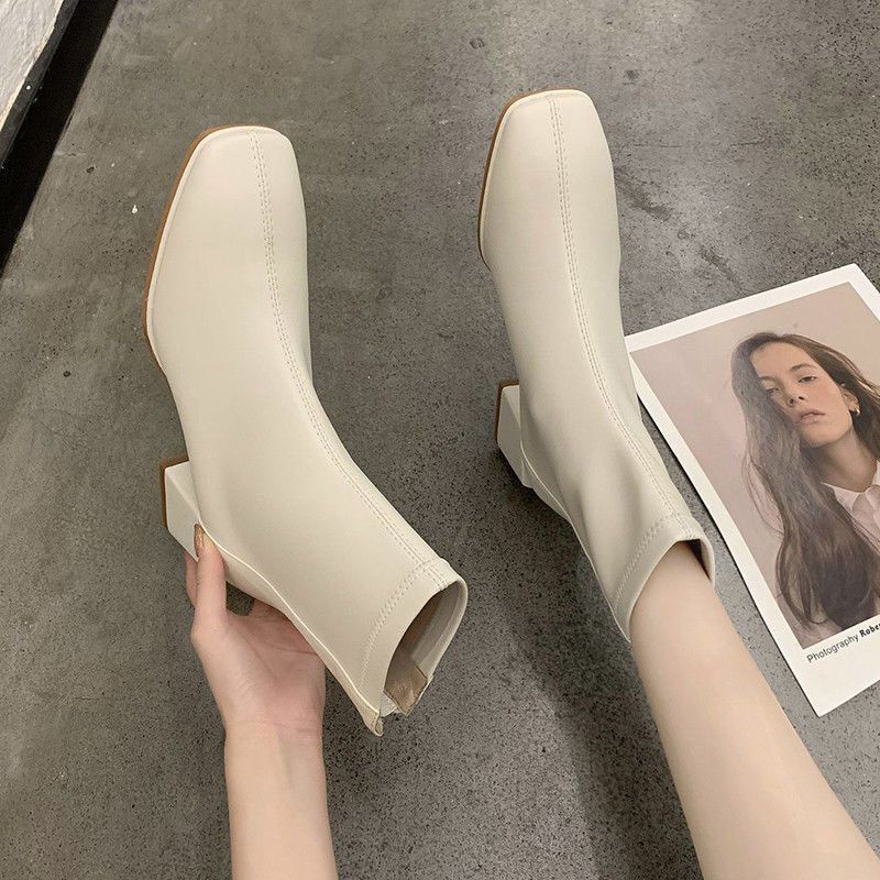 Giày Bốt Đế Dày Màu Trắng Thời Trang Trẻ Trung Cho Nữ