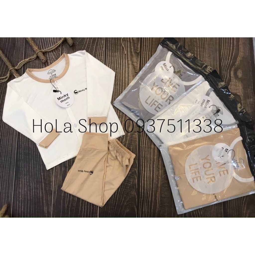 Bộ Dài Tay Sơ Sinh Nút Giữa Minky Mom Thun Lạnh -Th116