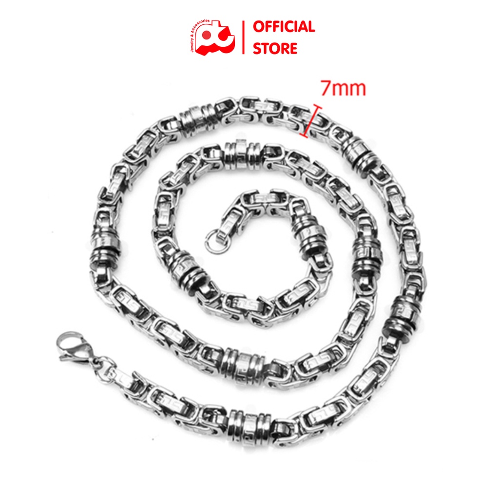 Dây chuyền titan đẹp nam cao cấp thép không gỉ chạm hoa văn vạn lý trường thành PT JEWELRY cỡ 7mm màu trắng PTDCNA21