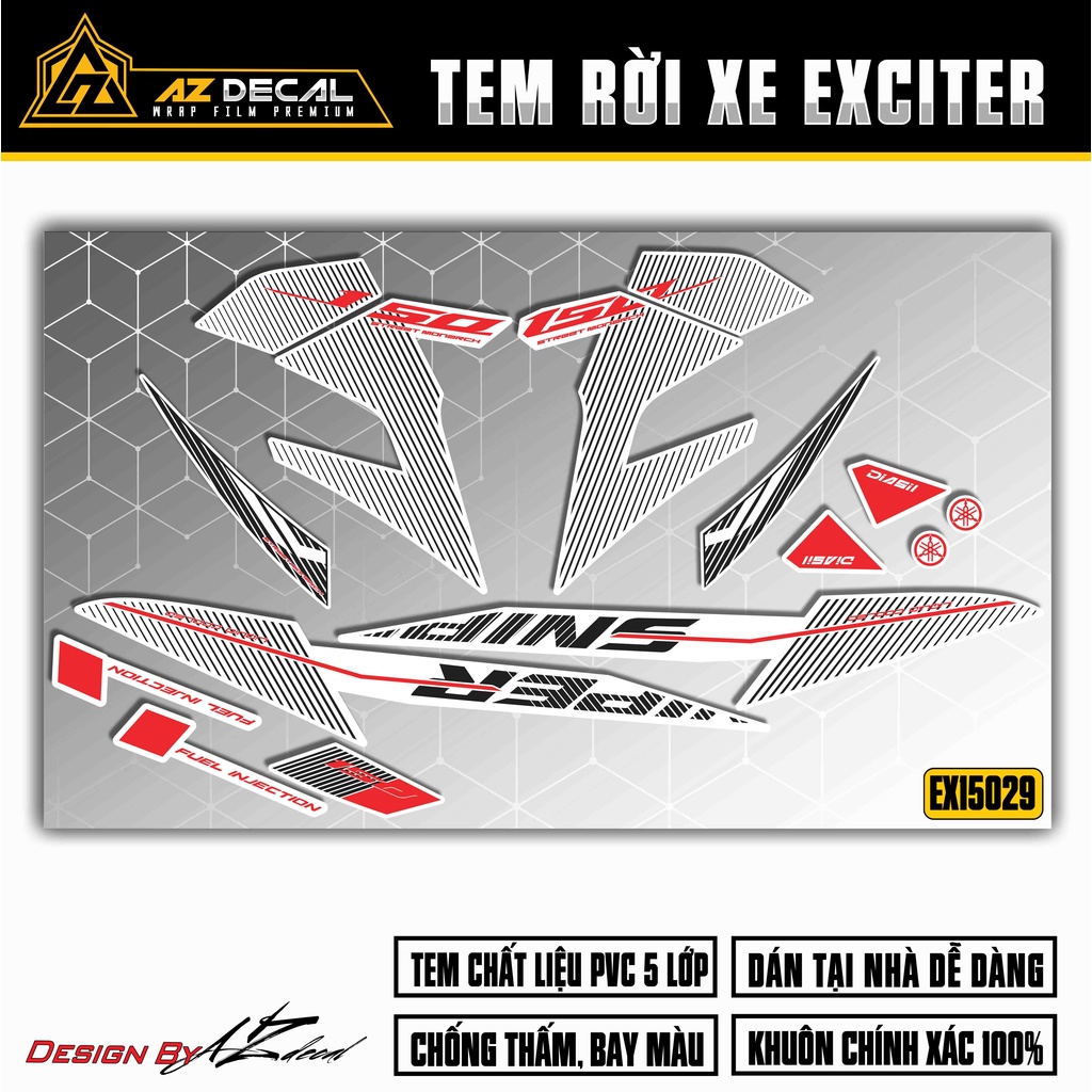 Decal Rời Dán Xe Exciter 150 Thiết Kế Chữ Cách Điệu | EX15029 | Tem Chế Dán Xe Ex150 Độc Đáo Chống Bay Màu