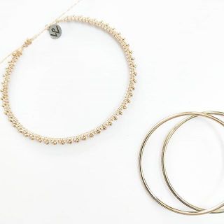[Whiteline] Vòng tay  Square Knots with Golden Beads  Nude (có size Chân)