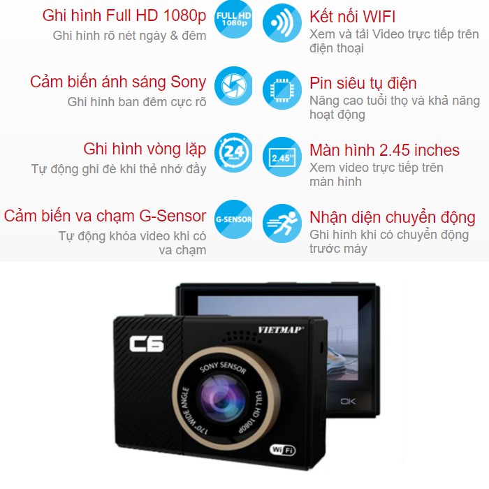 [Kèm Thẻ Nhớ 64Gb] Camera Hành Trình Vietmap C6