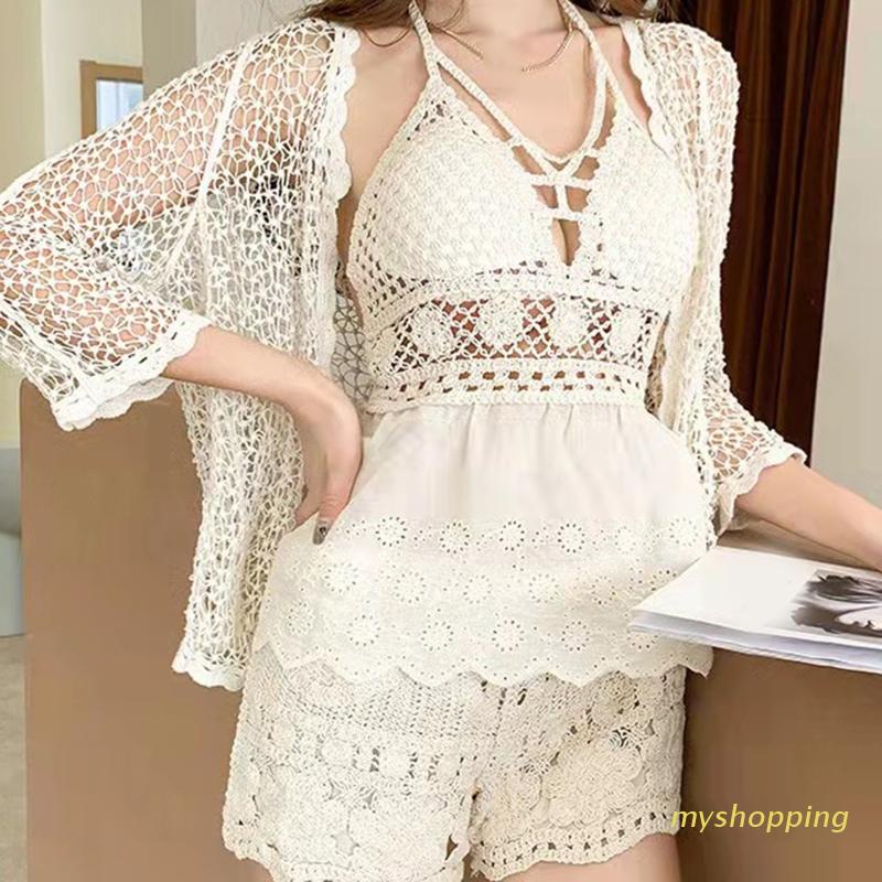 Áo Lưới Đan Móc Hình Hoa Hai Dây Quyến Rũ Cho Nữ