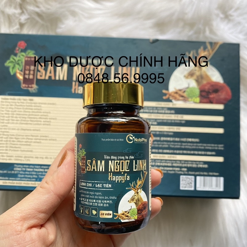 SÂM NGỌC LINH Happyfa lọ 60 viên - Viên đông trùng hạ thảo - Hỗ trợ ăn ngủ ngon, giảm mệt mỏi do kém ăn, thiếu ngủ