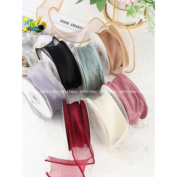 Ruy băng voan lụa viền sóng bản 4cm nhiều màu làm nơ cột tóc  trang tri hộp quà tặng