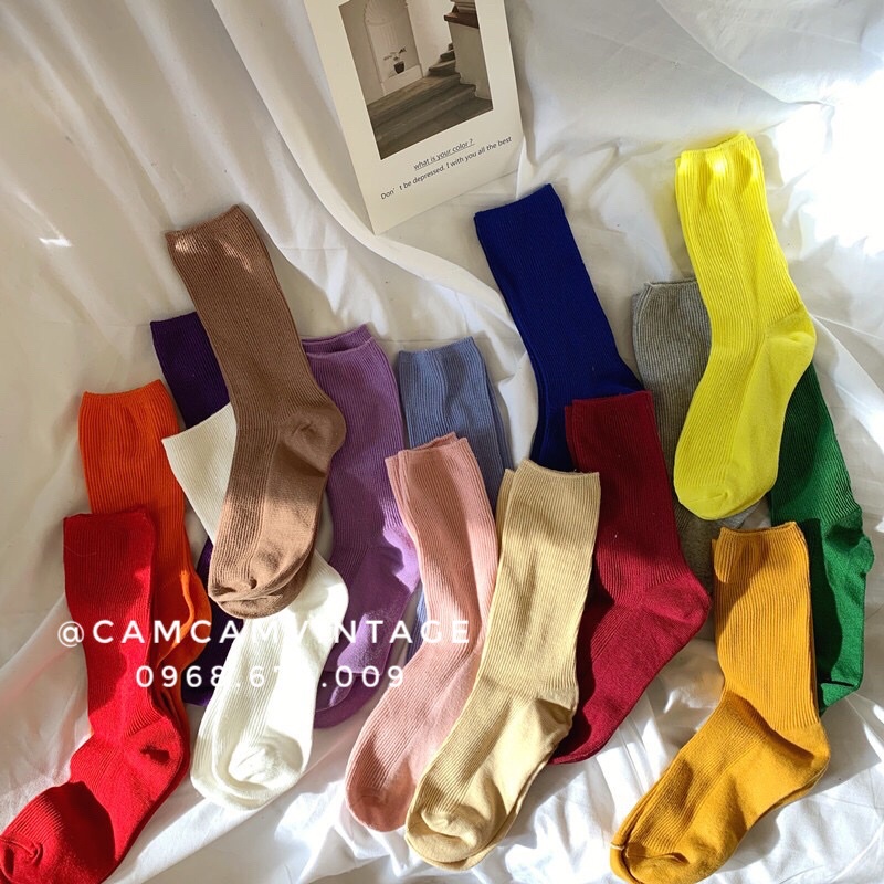 Tất cổ cao nữ , vớ cao cổ nam, tất vintage gân vớ Hàn QuốcTất vintage Gân nhỏ