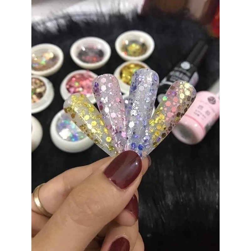 Nhũ vảy cá sét 8 hũ” nhũ kim cương ẩn disign”